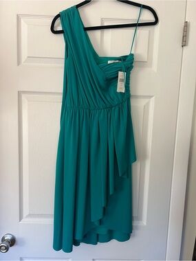 Max & Cleo Teal One-Shoulder Draped Cocktail Dress